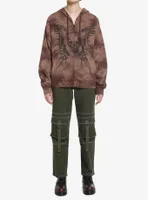Thorn & Fable Butterfly Skull Brown Wash Girls Oversized Hoodie