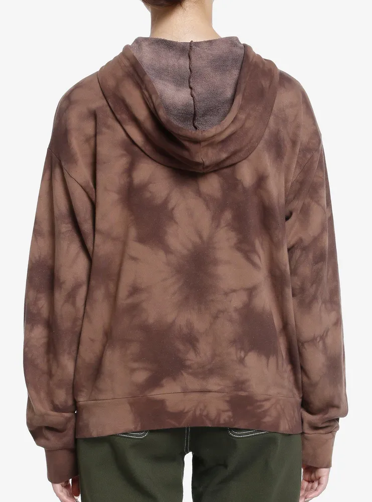 Thorn & Fable Butterfly Skull Brown Wash Girls Oversized Hoodie