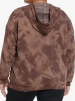 Thorn & Fable Butterfly Skull Brown Wash Girls Oversized Hoodie Plus