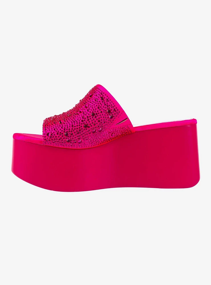 Rhinestone Hot Fuchsia Platform Wedge Sandal