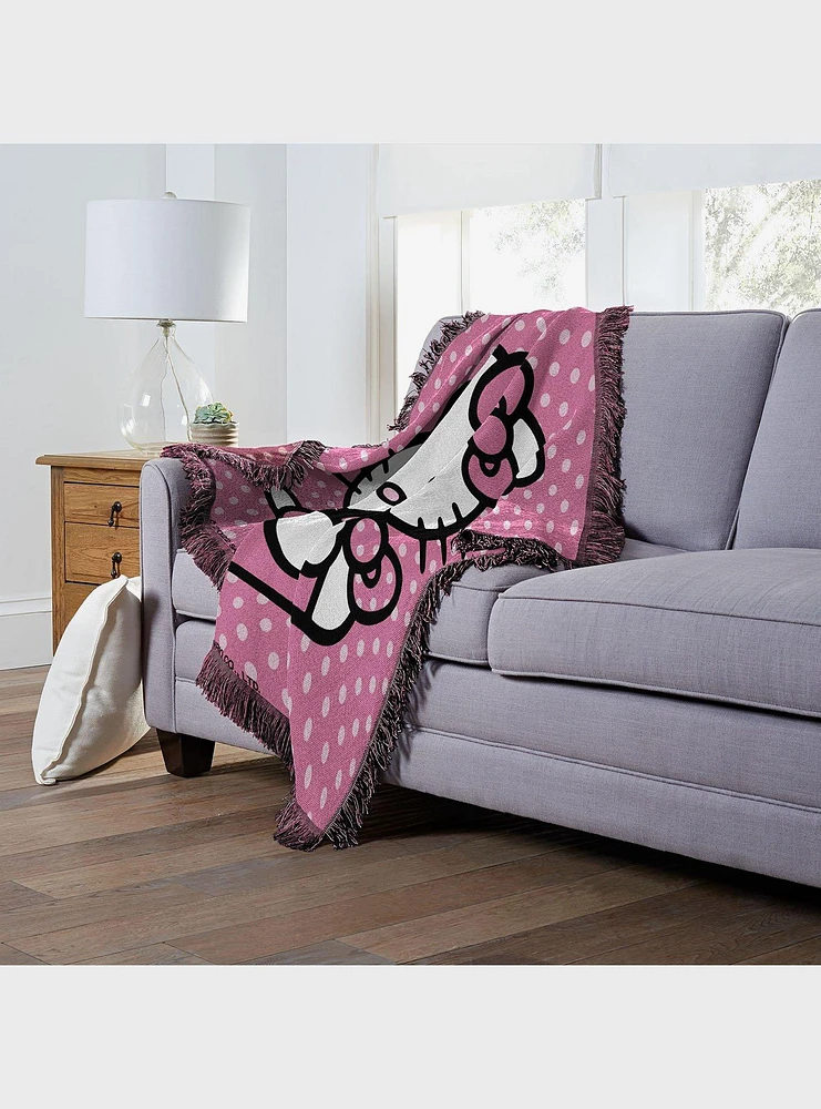 Hello Kitty Perfect Polka Dots Woven Jacquard Throw Blanket