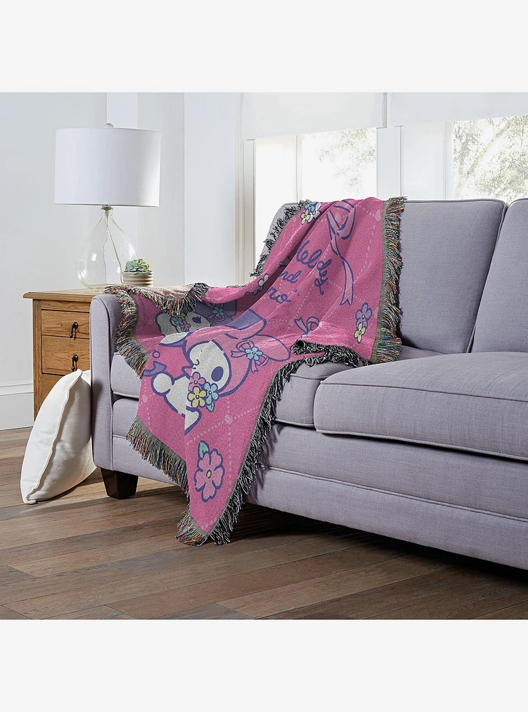 Kuromi & My Melody Opposites Attract Woven Tapestry Throw Blanket