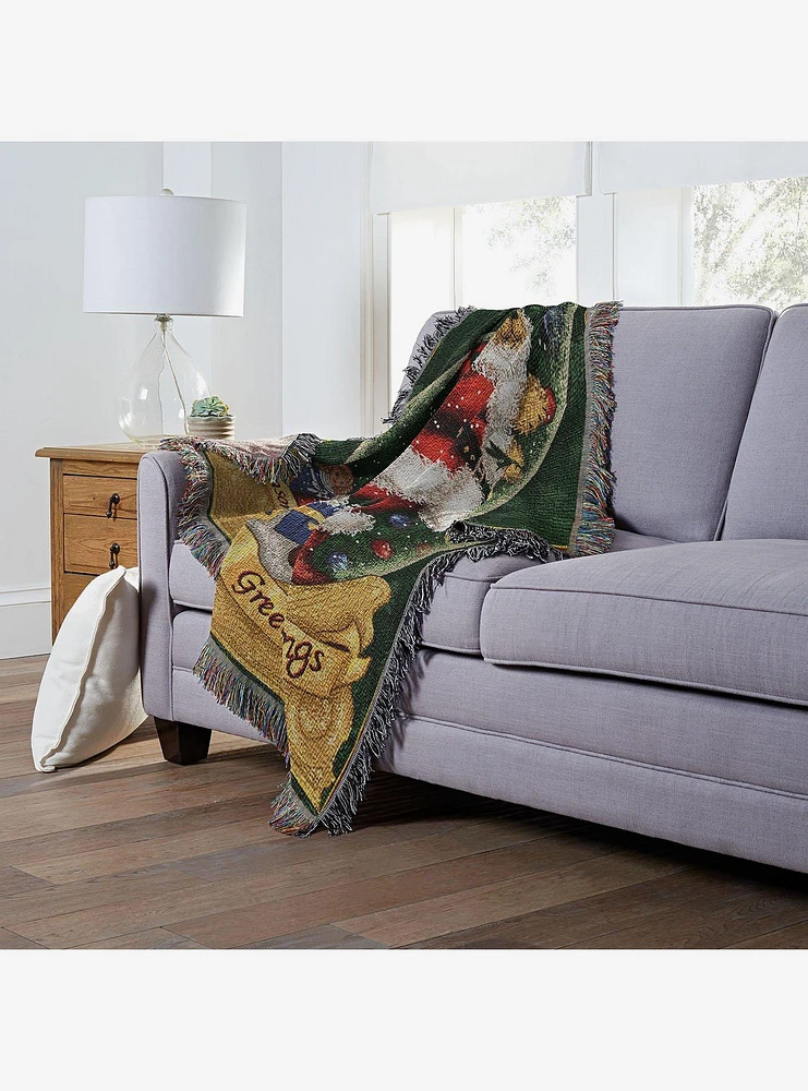 Snow Globe Teddy Holiday Woven Tapestry Throw Blanket