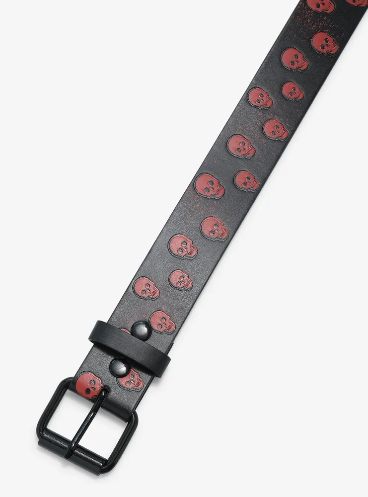 Black & Red Skulls Embossed Belt