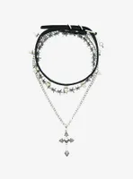 Skull Cross Barbed Wire Choker Necklace Set