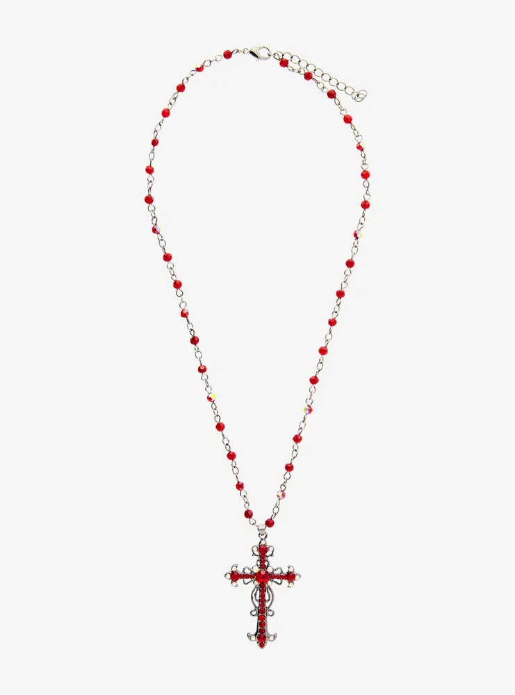 Red Gem Ornate Rosary Necklace