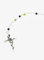 Green Rose Cross Rosary Necklace