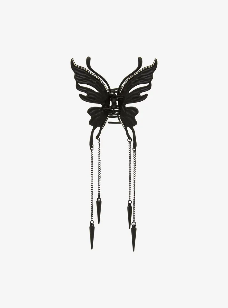 Black Butterfly Dangling Spike Claw Hair Clip