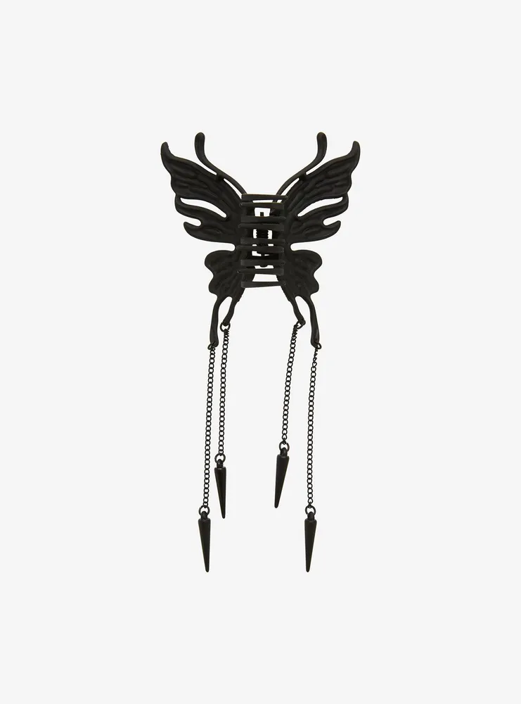 Black Butterfly Dangling Spike Claw Hair Clip