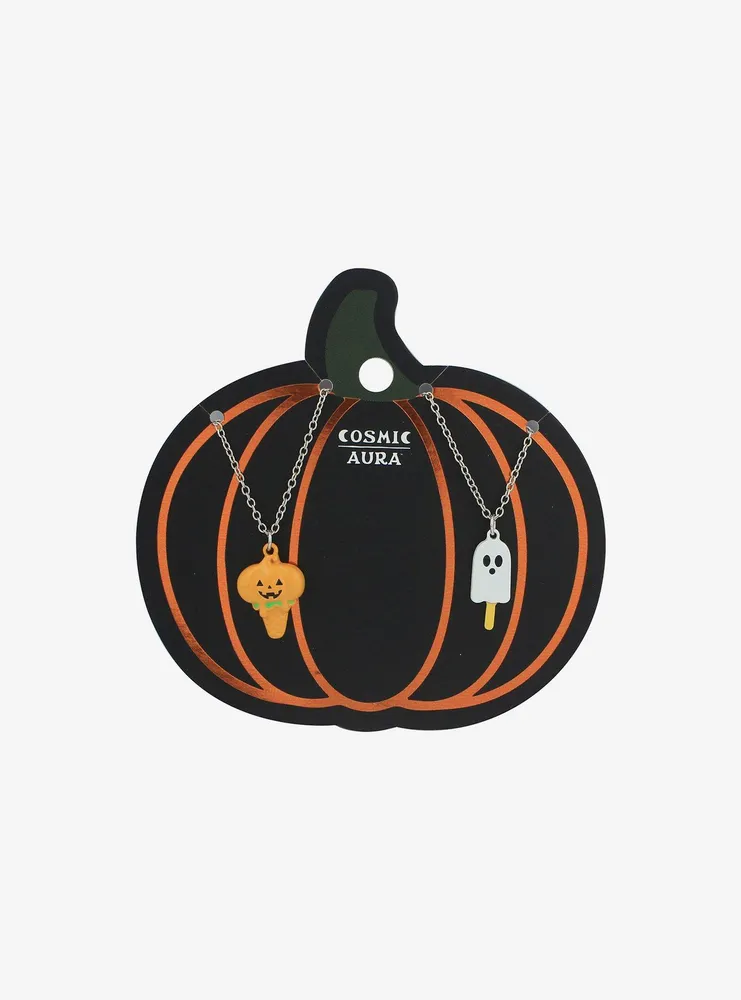 Cosmic Aura Pumpkin & Ghost Popsicle Best Friend Necklace Set