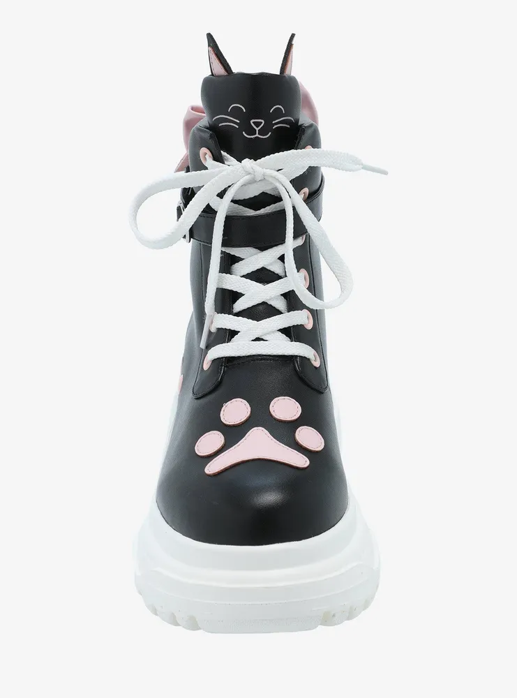 Black Cat Pink Bow Hi-Top Sneakers