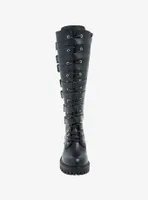 Black Multi-Buckle Knee-High Combat Boots