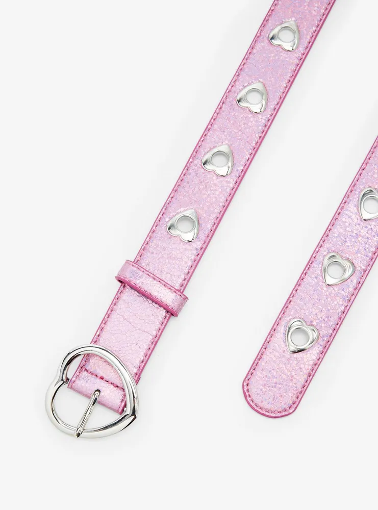 Pink Glitter Heart Grommet Belt