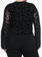 Cosmic Aura Black Rose Flocked Girls Bell Sleeve Top Plus