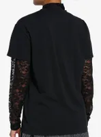 Skull Roots Lace Girls Long-Sleeve Twofer T-Shirt By Ghoulish Bunny Studios