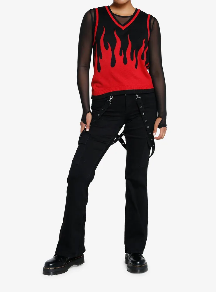 Social Collision Black & Red Flame Girls Sweater Vest