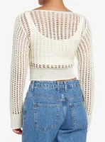 Cream Open Knit Crop Girls Sweater