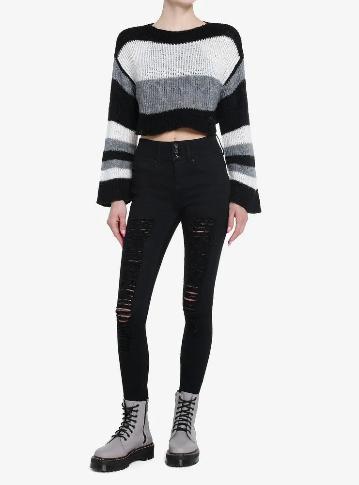 Social Collision Black & Grey Stripe Knit Girls Sweater
