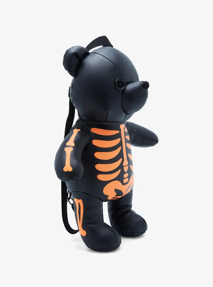 Social Collision Black & Orange Skeleton Bear Mini Backpack