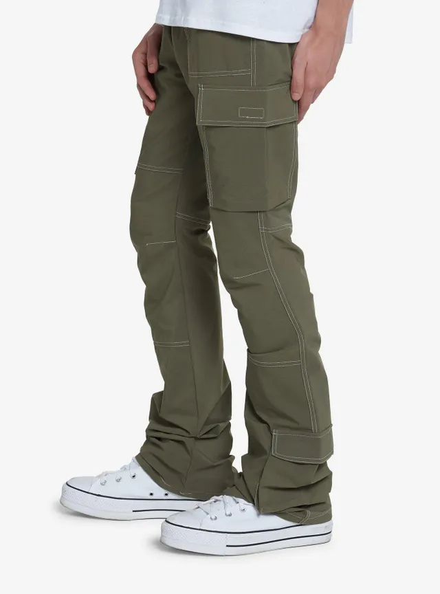 Sage Green Contrast Stitch Cargo Pants for Men