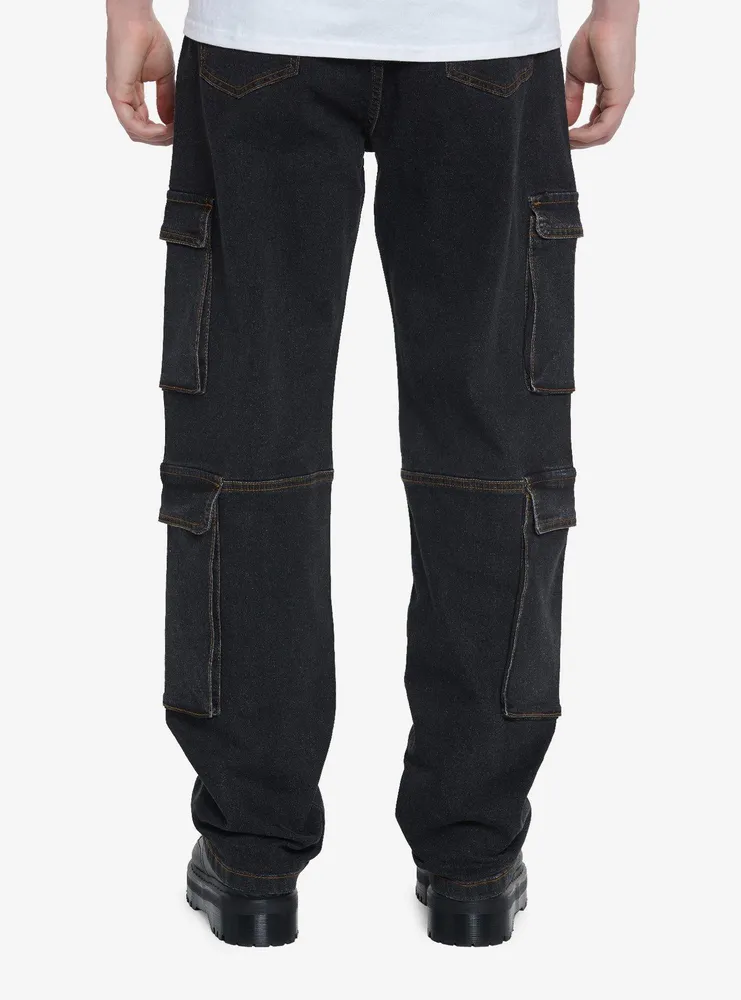 Grey Wash Cargo Denim Pants