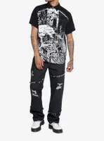 Haunted Forest Skull Woven Button-Up