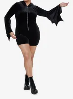 Cosmic Aura Black Spiderweb Bell-Sleeve Velvet Romper Plus