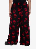 Social Collision Red Skulls Sherpa Girls Lounge Pants Plus