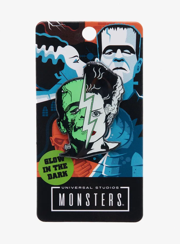 Universal Monsters Frankenstein & Bride Split Glow-In-The-Dark Enamel Pin