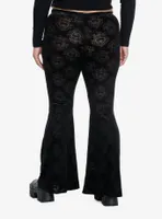 Social Collision Translucent Damask Velvet Flare Leggings Plus