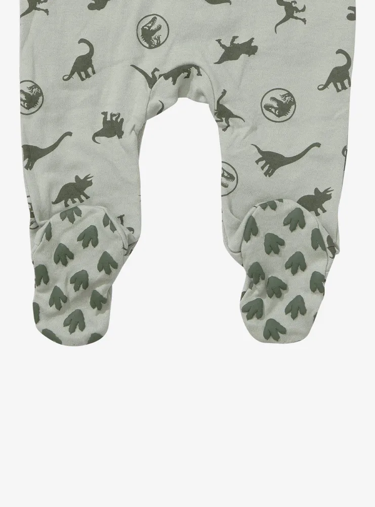 Jurassic Park Dinosaur Allover Print Footed Infant One-Piece - BoxLunch Exclusive