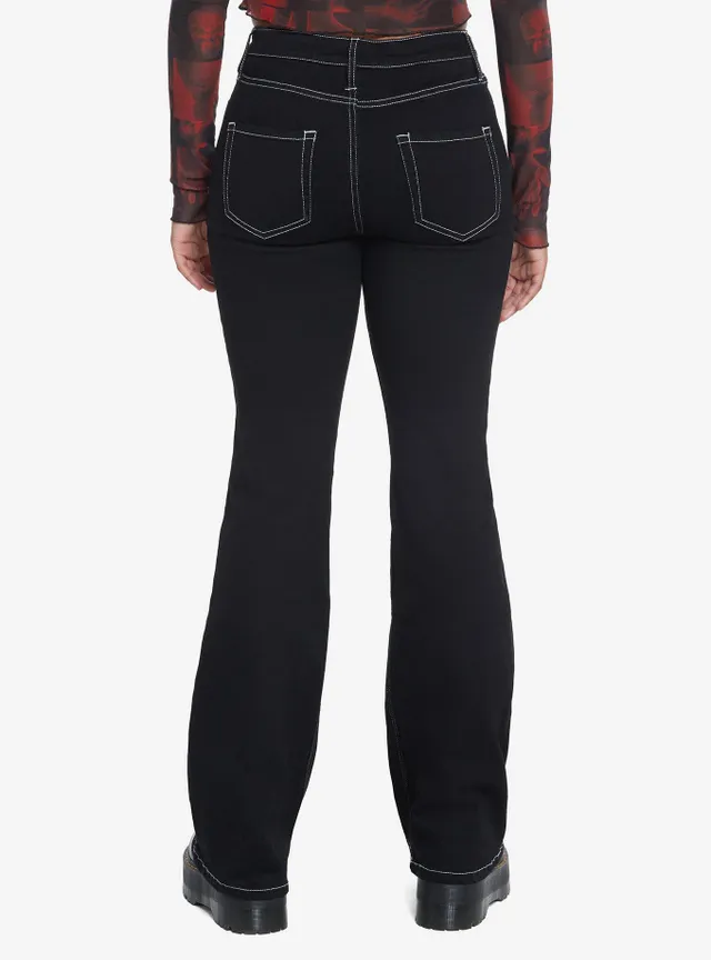 Hot Topic Social Collision Black & Red Contrast Stitch Strap Flare Pants  Plus