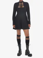 Cosmic Aura Black Cutout Mock Neck Long-Sleeve Dress