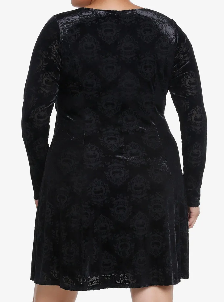 Cosmic Aura Pumpkin Bats Damask Velvet Dress Plus