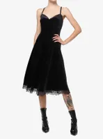 Cosmic Aura Black Velvet Lace Midi Dress