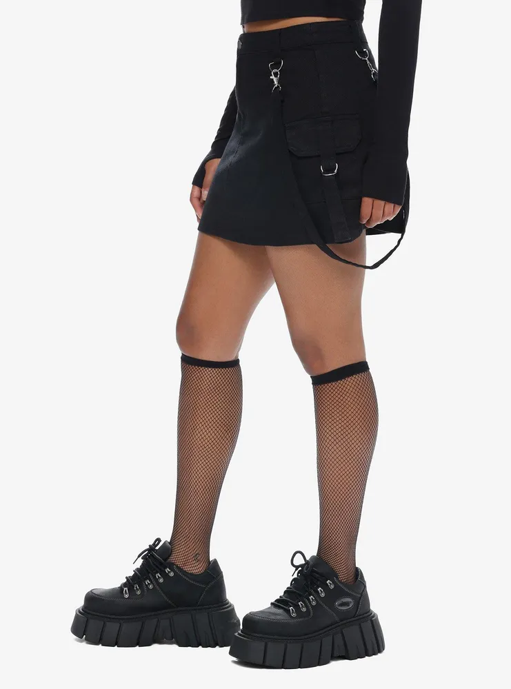 Social Collision Black Cargo Suspender Mini Skirt