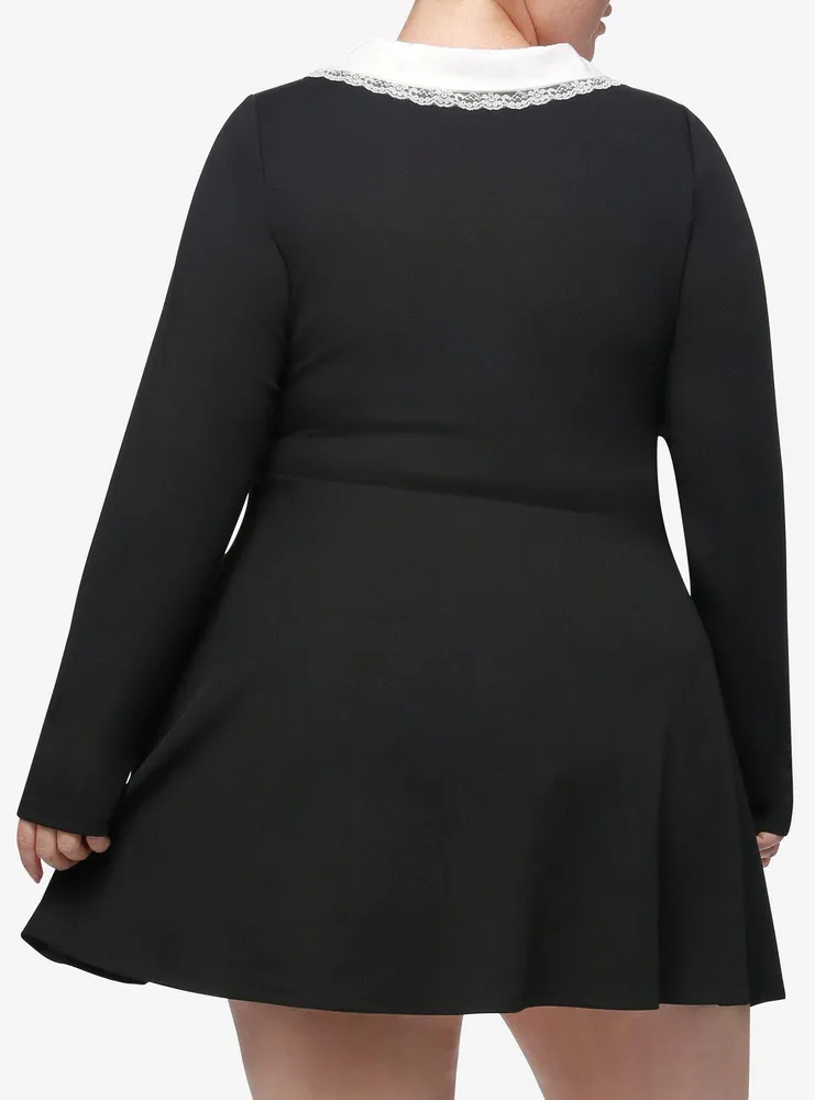 Cosmic Aura Black Peter Pan Collar Long-Sleeve Dress Plus