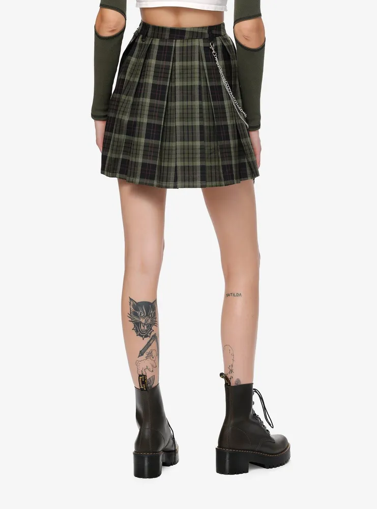 Thorn & Fable Green Plaid Side Chain Skirt
