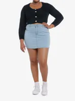 Sweet Society Black Fuzzy Rosette Buttons Crop Girls Cardigan Plus