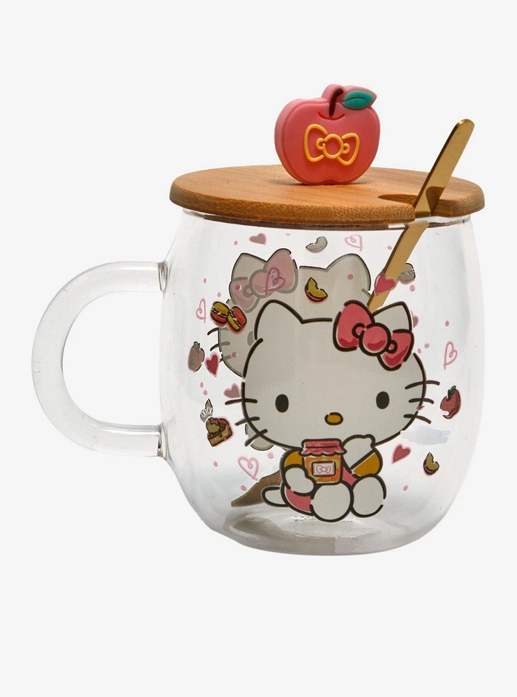 Hello Kitty Sweets Glass Mug With Lid & Spoon