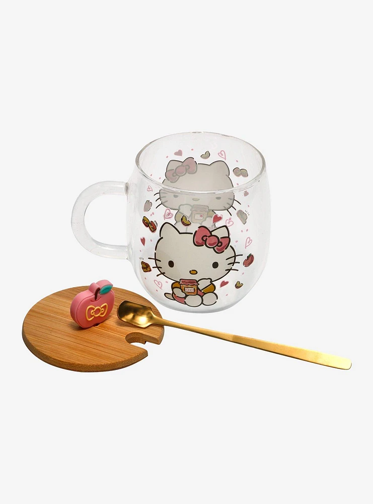 Hello Kitty Sweets Glass Mug With Lid & Spoon