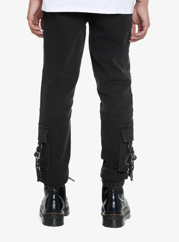 Black Grommet Straps & Zippers Jogger Pants