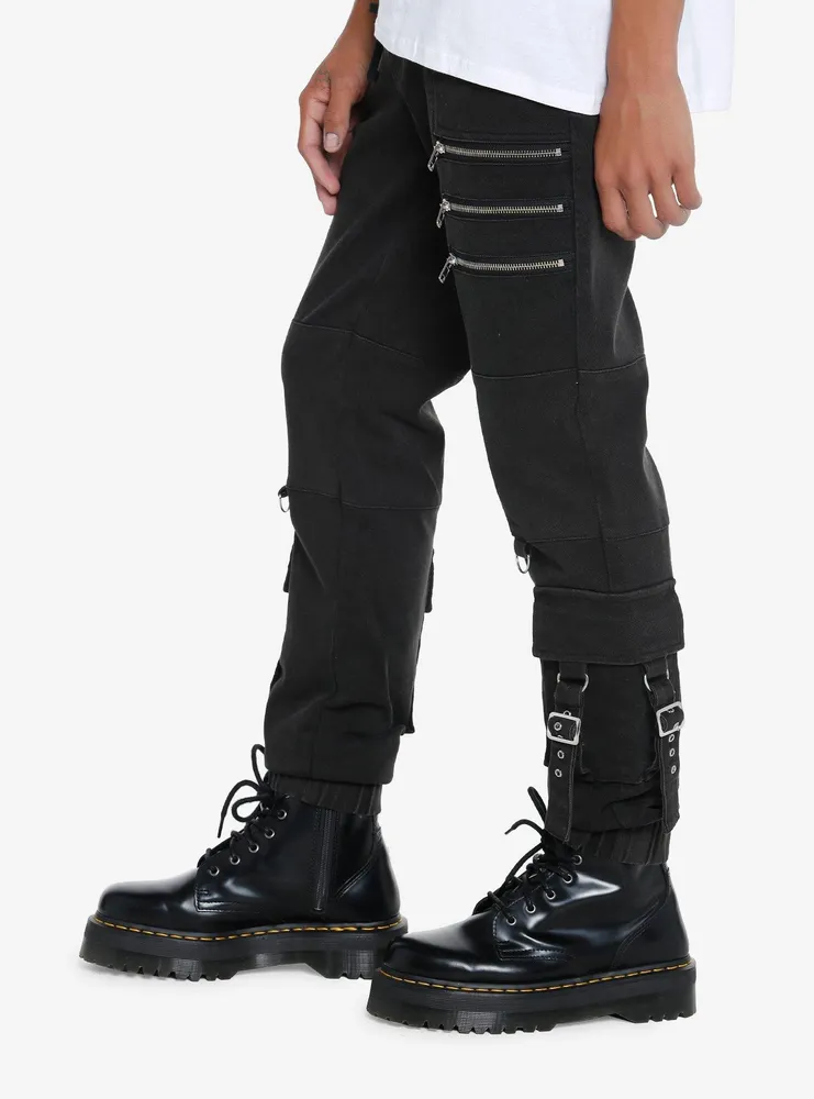 Hot Topic Black Grommet Straps & Zippers Jogger Pants