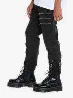 Black Grommet Straps & Zippers Jogger Pants