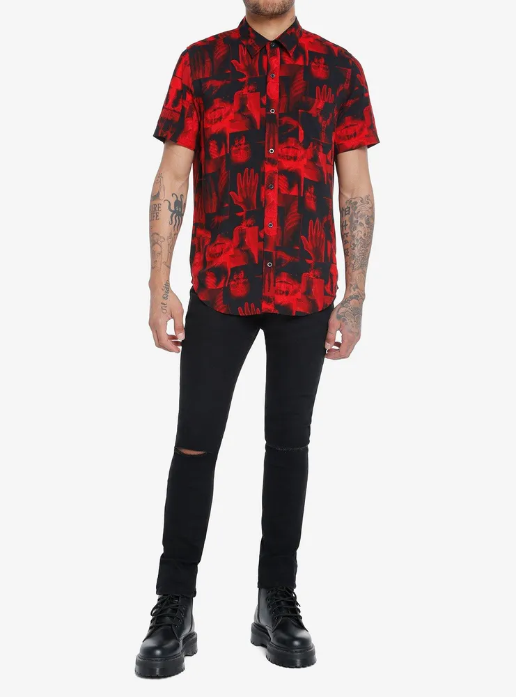 Red X-Ray Woven Button-Up