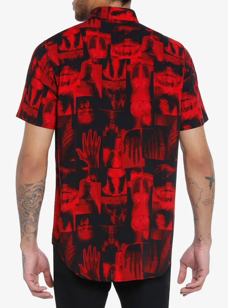 Red X-Ray Woven Button-Up