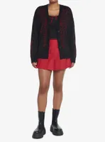 Social Collision Red & Black Rib Cage Knit Girls Cardigan