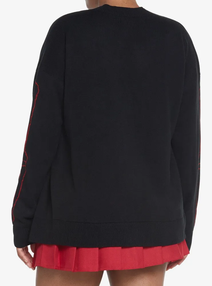 Social Collision Red & Black Rib Cage Knit Girls Cardigan