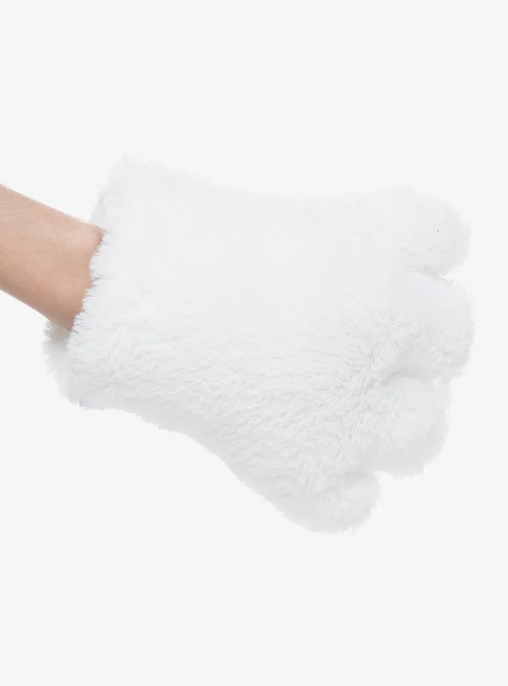 White Cat Fuzzy Paw Glove Set
