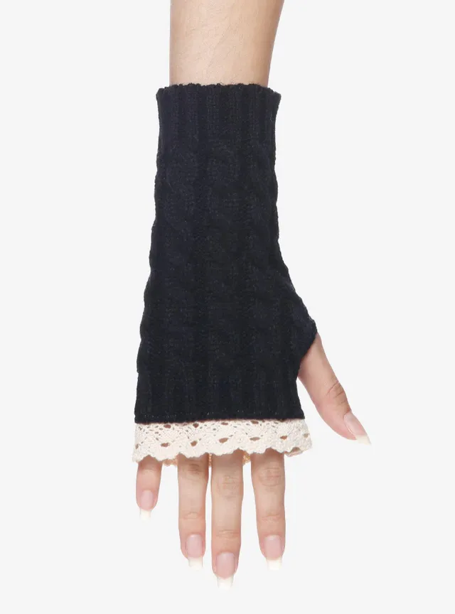 Black Button White Lace Knit Leg Warmers